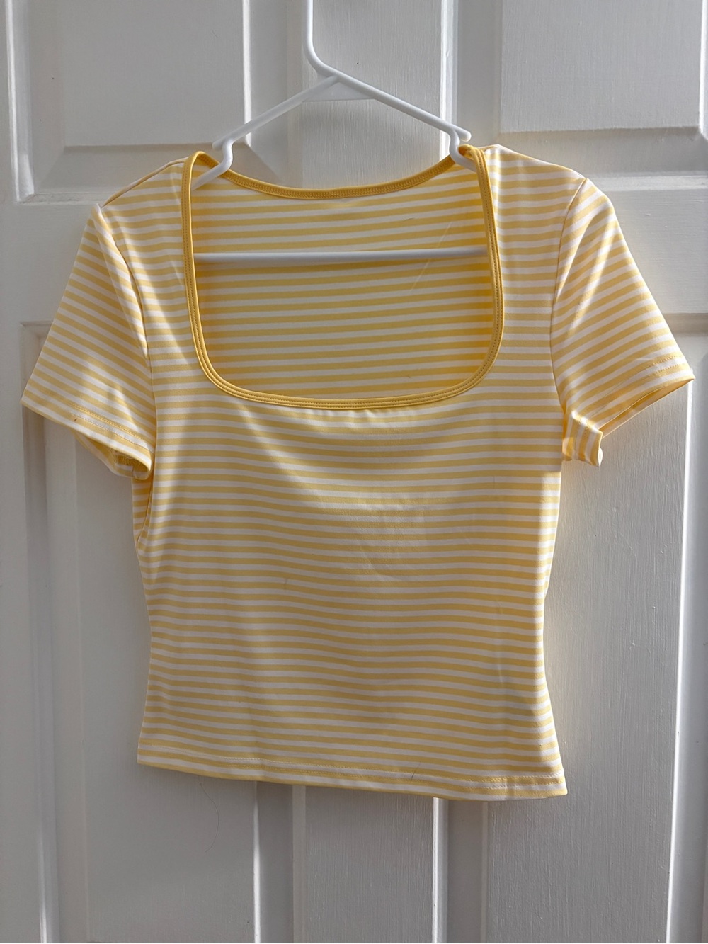 SHEIN Yellow & White Striped Square Neck Crop Top